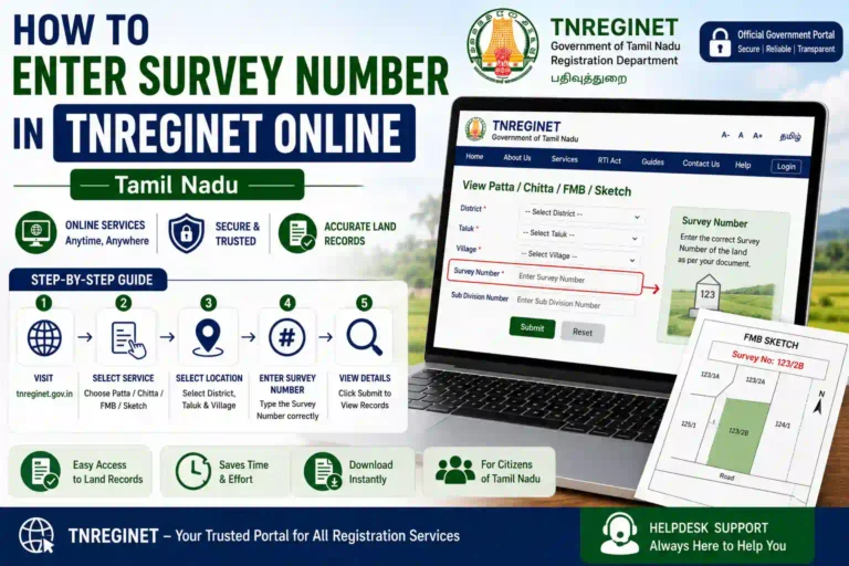 How to Enter Survey Number in TNREGINET Online 2026 best guide 7 How to Enter Survey Number in TNREGINET Online Tamil Nadu